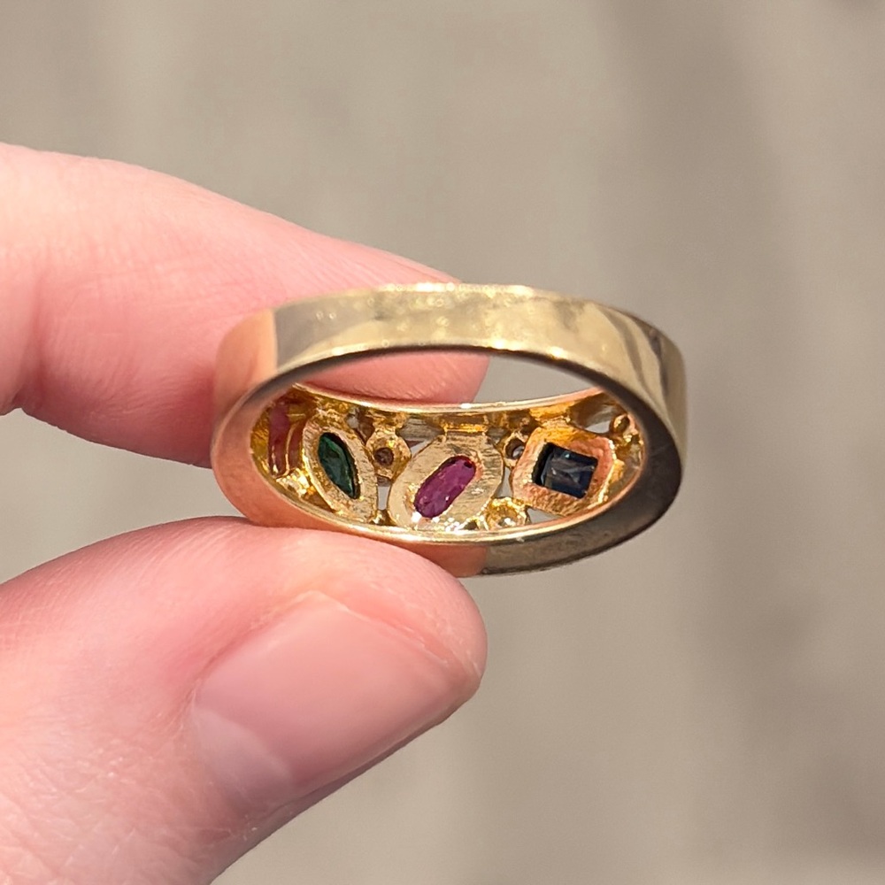 Vintage 14K Natural Precious Gemstone Ring Ruby Sapphire Emerald Diamond 7.5 - Picture 14 of 17